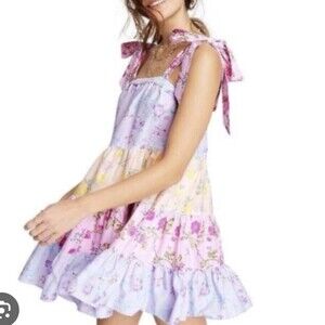 Loveshack fancy free people Tiered floral dress ruffle frill ribbon straps boho